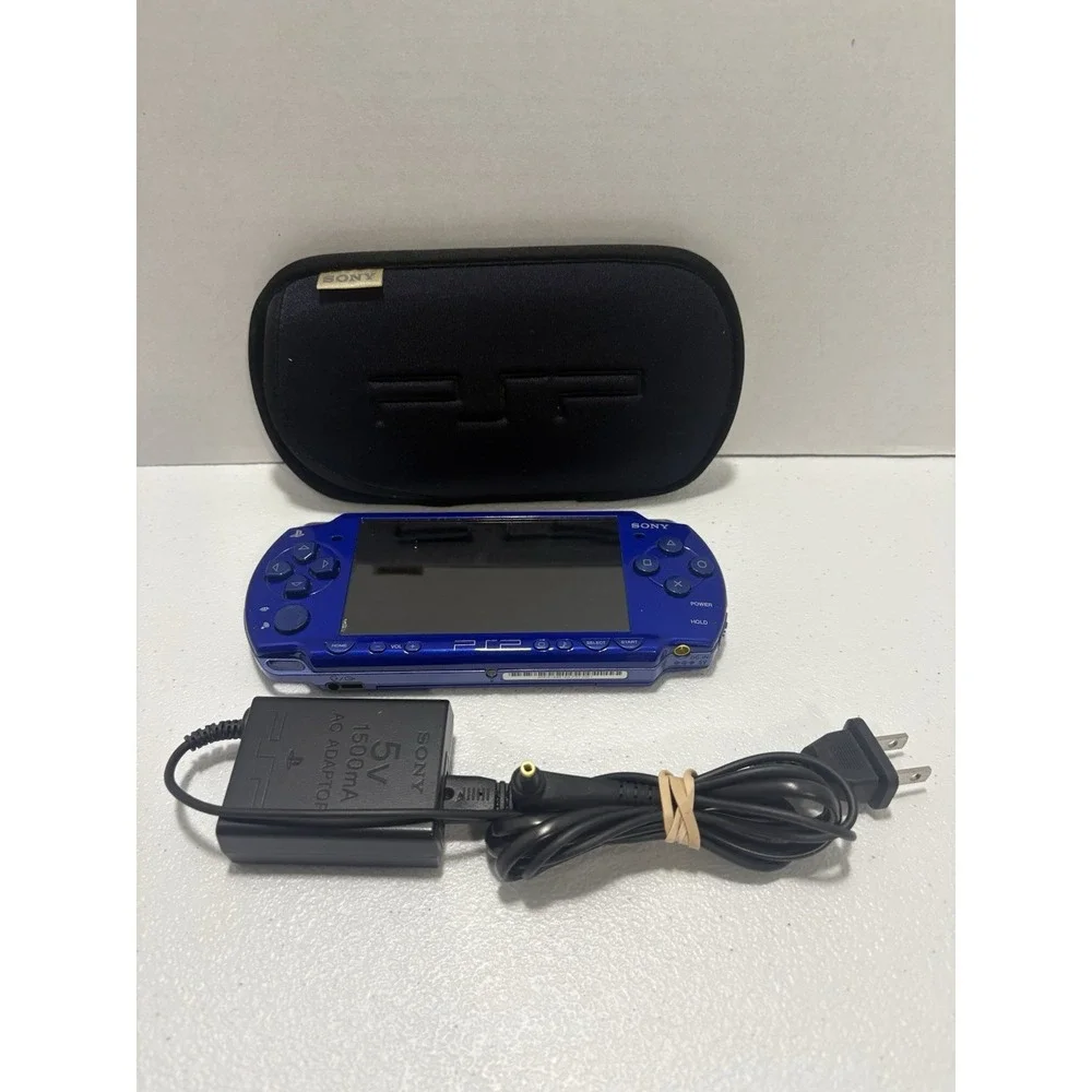 Sony PSP 2001 Madden Limited Edition Metallic Blue Console OEM Charger + Sleeve